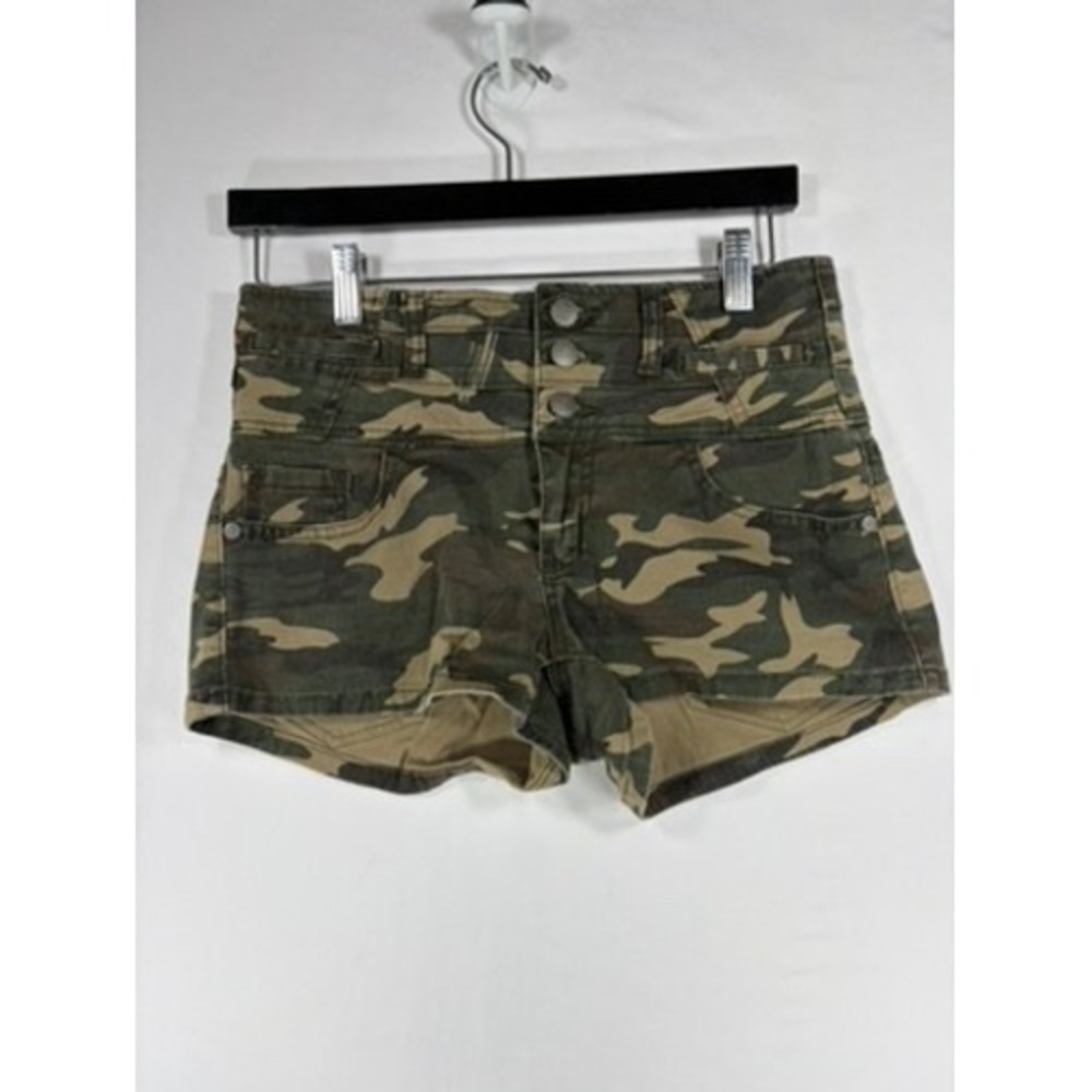 Harmony + Havoc Camo Shorts Women 7 Green Good High Waist 3-Button Fly - Picture 1 of 6
